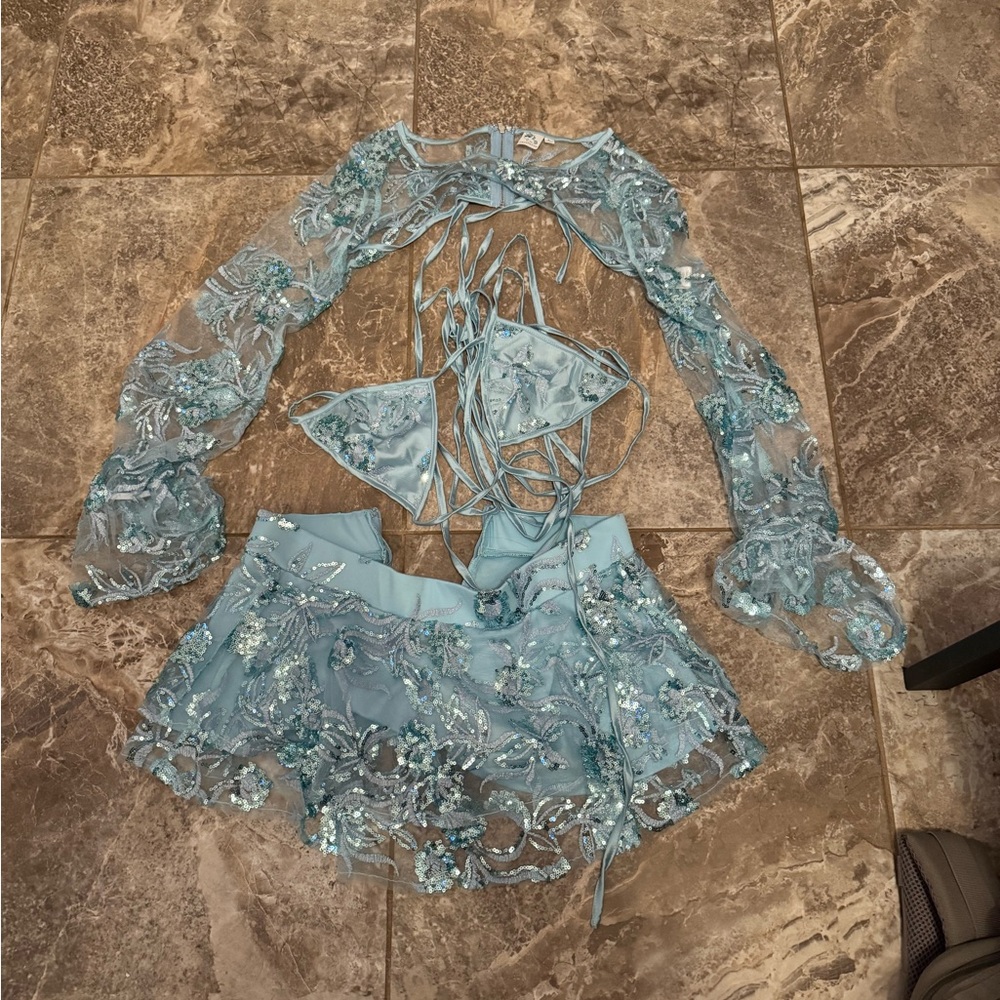 Blue Sheer Floral Lace Set